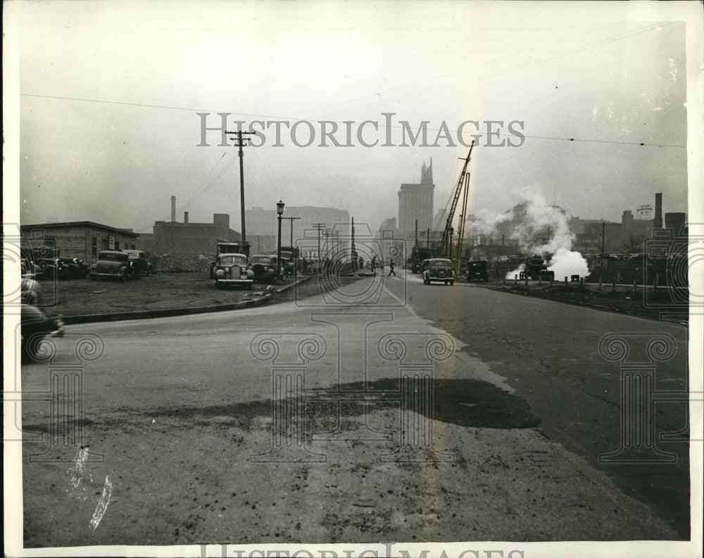 1939 Press Photo Construction of 9th Street Bridge Begins