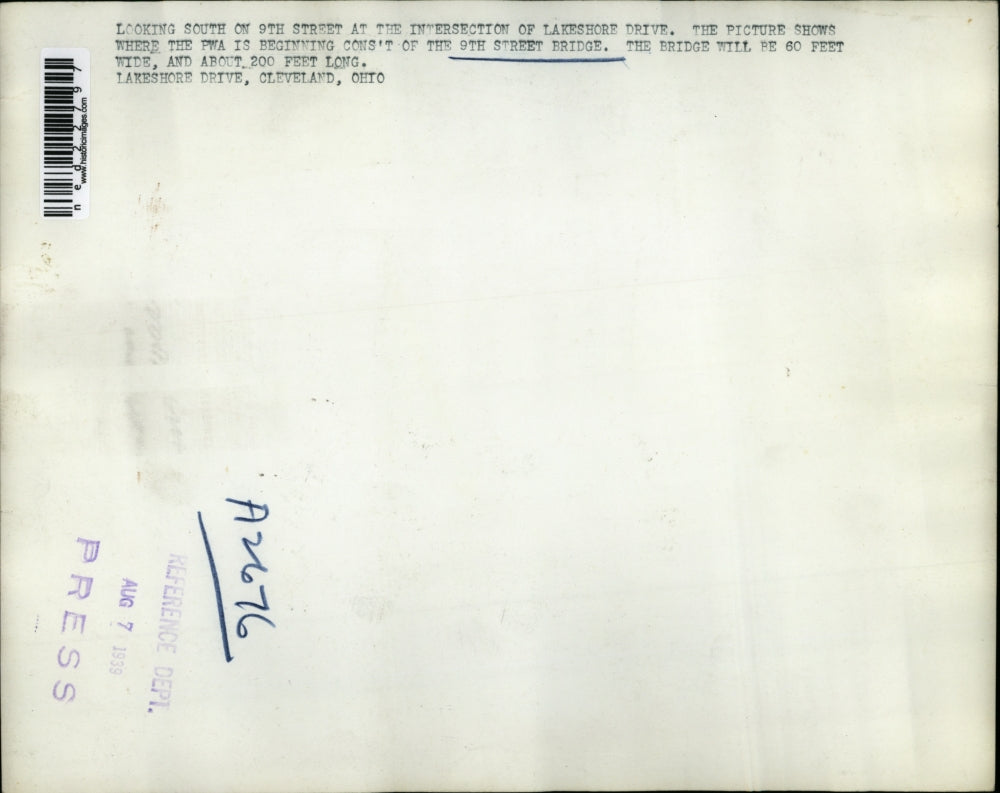 1939 Press Photo Construction of 9th Street Bridge Begins