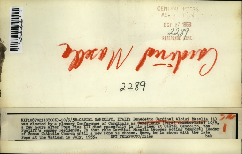 1958 Press Photo Castel Gandolfo Italy Benedetto Cardinal Masella Pope Pius XII