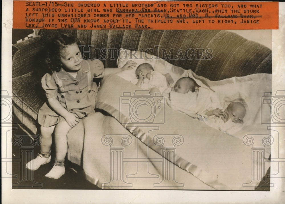 1944 Press Photo Seatle Barbara Ann Waak Seattle Washington Wallace Janice Joyce