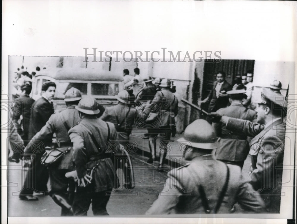 1961 Press Photo Lima Peru Police using tear gas and clubs break up street fight