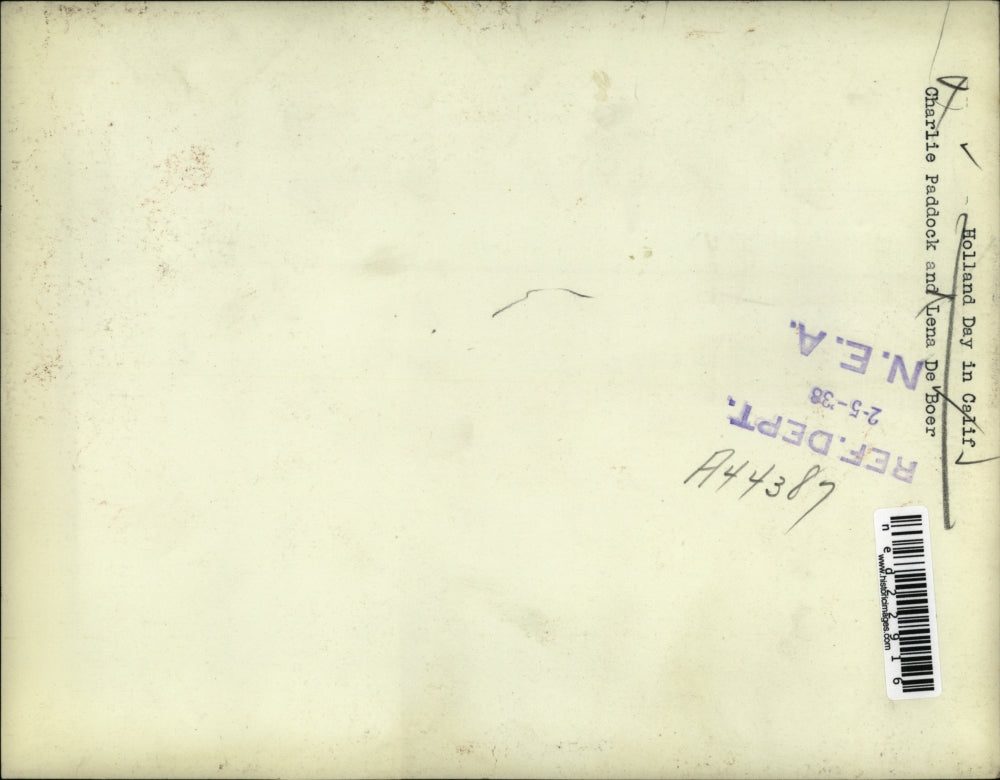 1938 Press Photo Charlie Paddock, Lena De Boer Holland Day Activities California