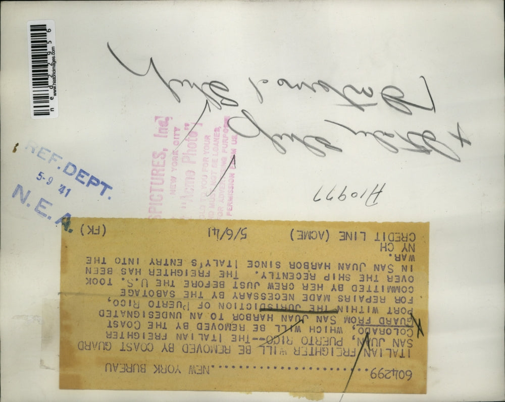 1941 Press Photo San Juan Puerto Rico Italian freighter Colorado will be removed