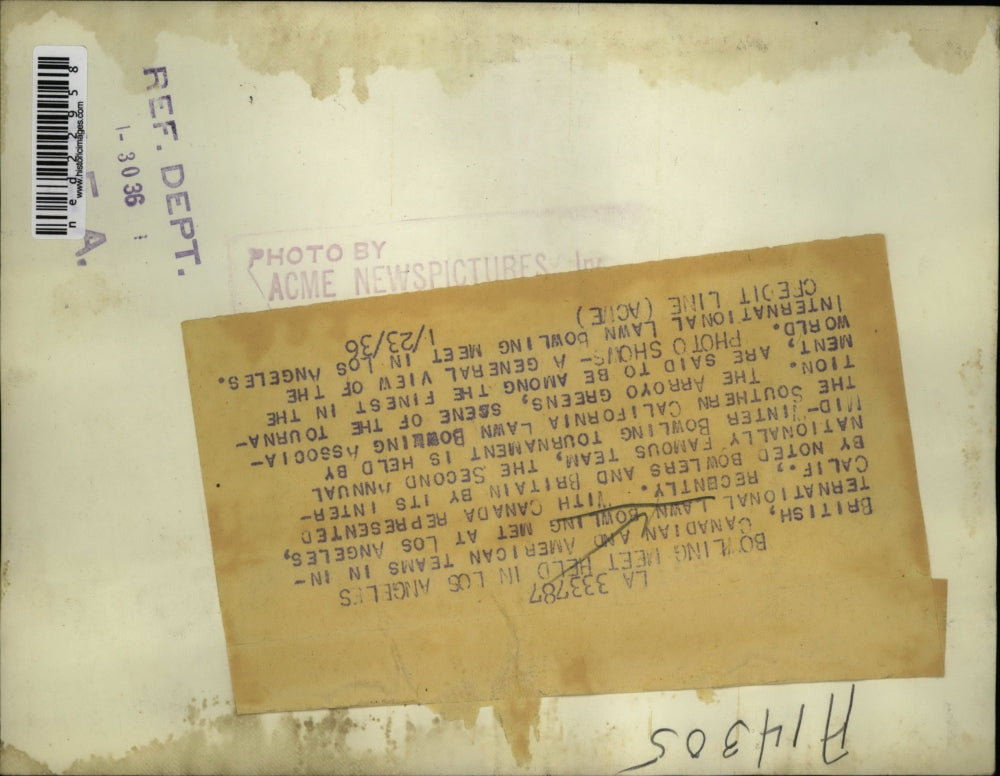 1936 Press Photo British, Canadian and American teams in Lawn Bowling met met at