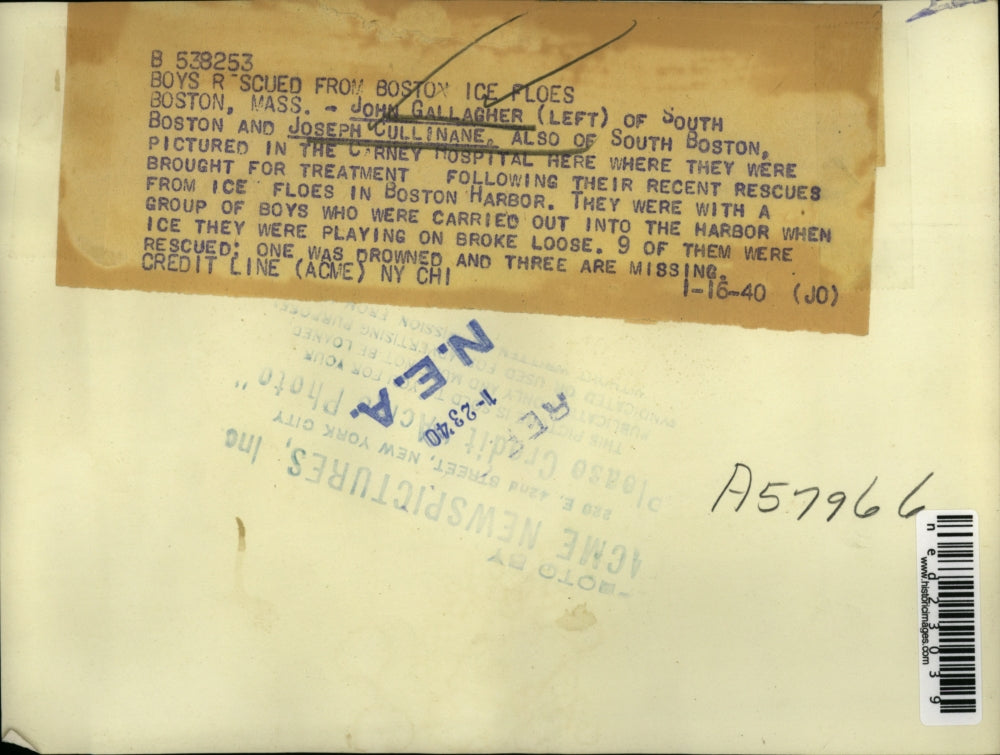 1940 Press Photo Boston Mass John Gallagher, Joe Cullinane in hospital