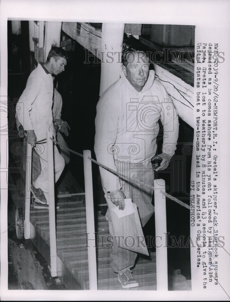 1962 Press Photo America's Cup Skipper Jock Sturrock Boat Racing Gretel Sailing