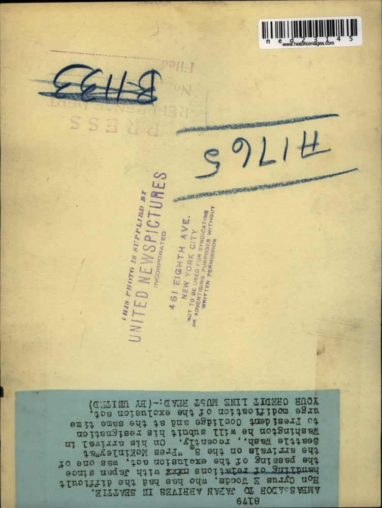 Press Photo Hon, Cyrus E Woods Amb to Japan ready to resign