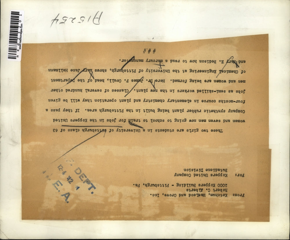 1942 Press Photo Koppers United Company Rubber Plant Training Univ of Pittsburgh