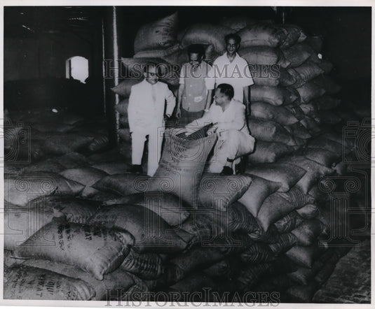 1959 Press Photo Ship's hold full of US gain sacks shipped to India- Historic Images