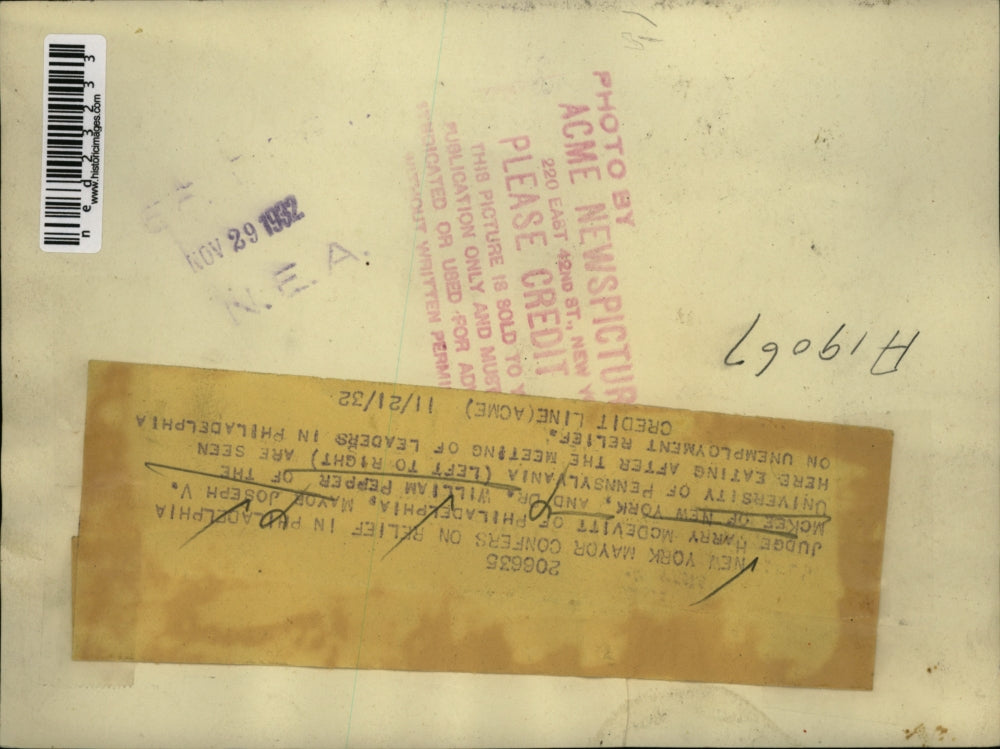 1932 Press Photo Mayor Joseph McKee New York Philadelphia Unemployment Relief