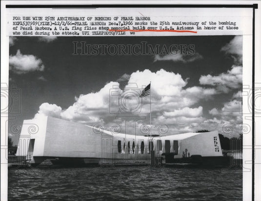 1966 Press Photo Peral Harbor Hawaii USS Arizon Memorial to WW II victims