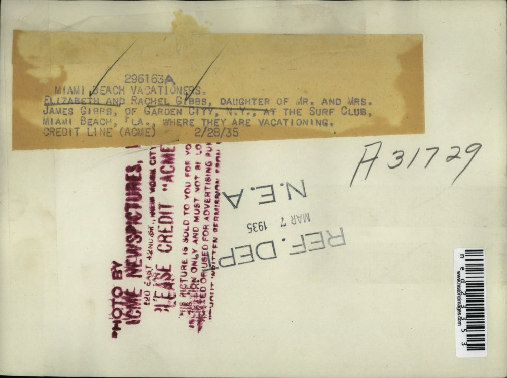 1935 Press Photo Elizabeth Rachel Gibbs James Garoen New York Miami Beach Club