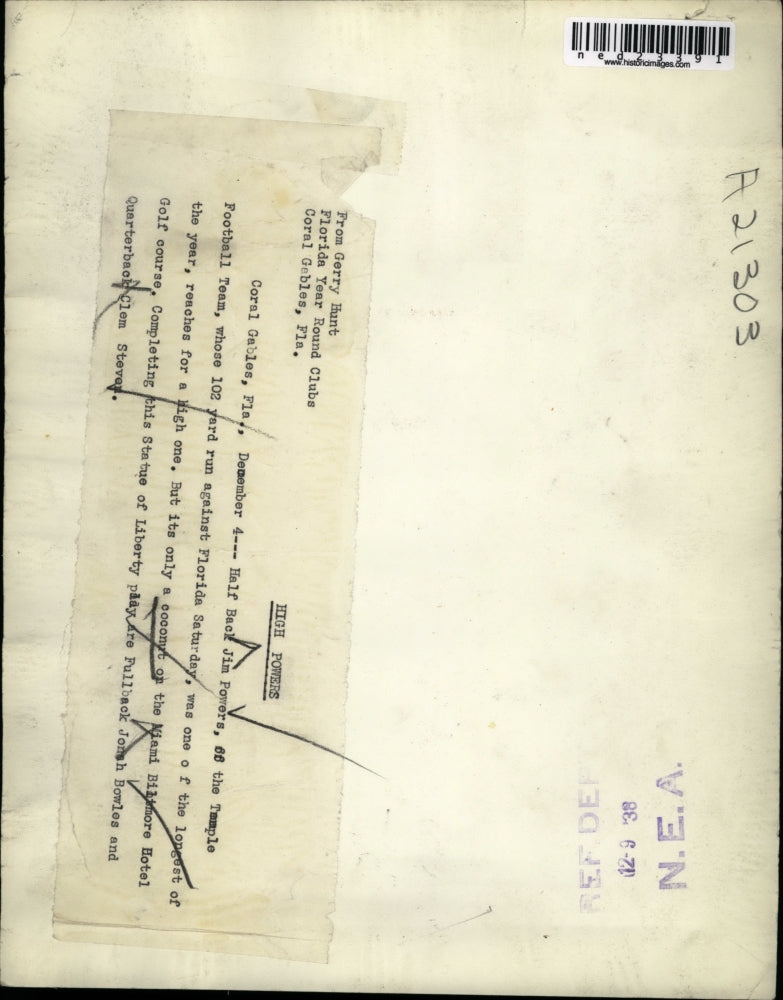 1938 Press Photo Coral Gables Fla. Jim Powers,J Bowles, C Stevens of Temple foot