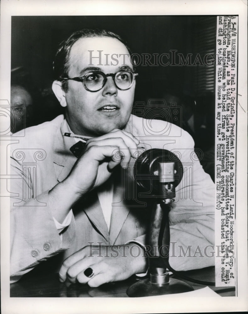1949 Press Photo Paul Grindle President Charles Lanig Woodworking Corporation