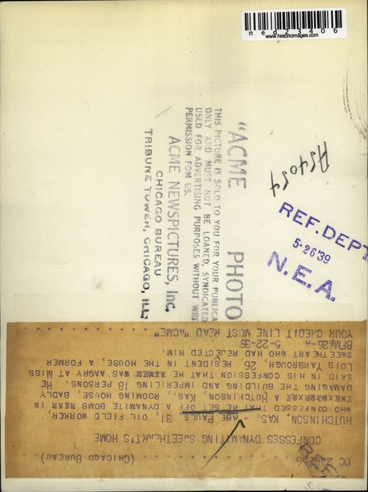 1939 Press Photo Abe Pauls Oil Field Worker Dynamited Sweetheart's Home Crime