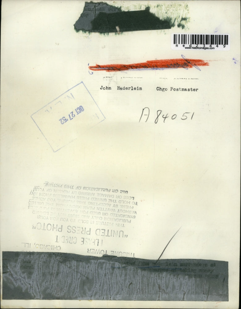 1952 Press Photo John Haderlein Chicago postmaster