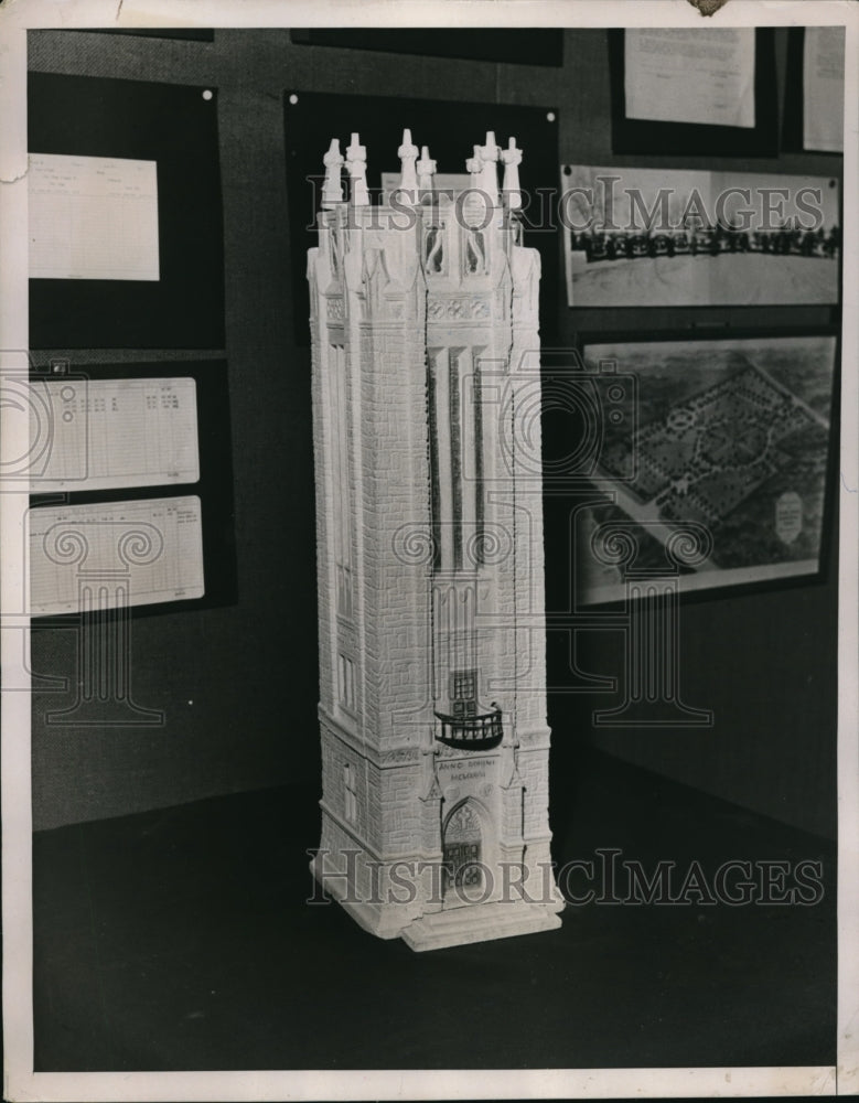 1937 Press Photo Model of Chimes Tower.