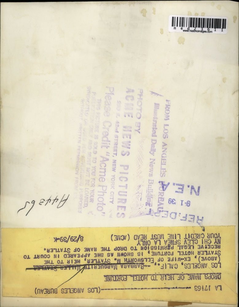 1939 Press Photo Los Angeles California Barbara Marguerite Miller Statler