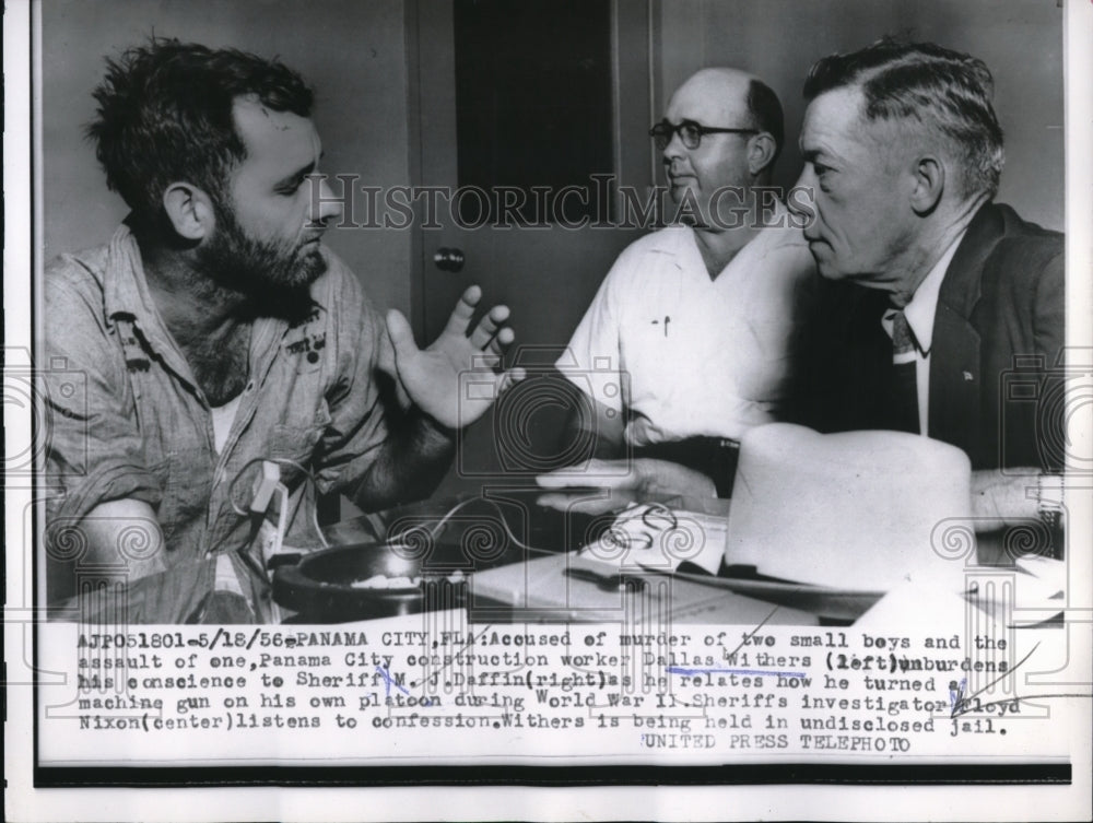 1956 Press Photo Panama City Fla Murder suspect Dallass Withers Sheriff Daffin