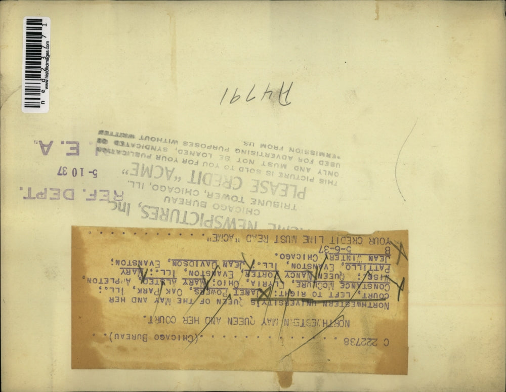 1937 Press Photo NW Univ May Queen Janet Powers, C McClure, M Alsted