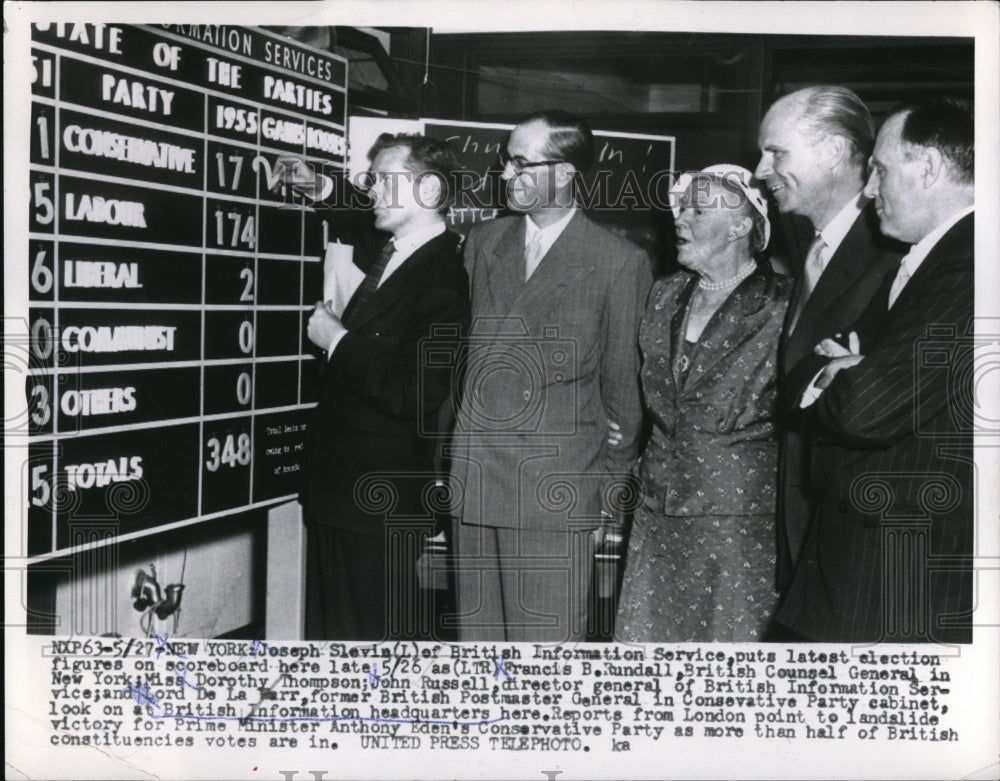 1955 Press Photo NYC Joe Slavin, UK Info Service, FB Rundall, D Thompson