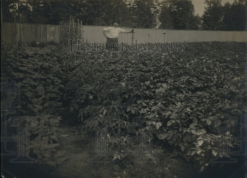 Load image into Gallery viewer, 1919 Press Photo Employee of Sharpe Co in Providence RI in his garden
