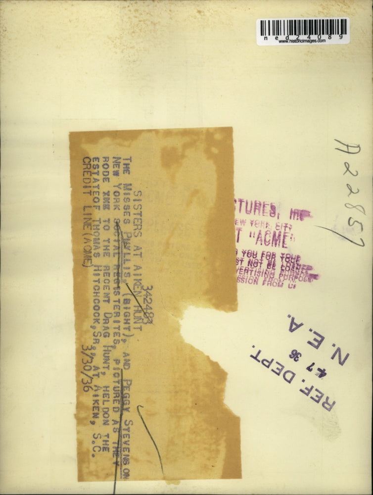 1936 Press Photo NY socialites Phyllis and Peggy Stevenson on Drag Hunt