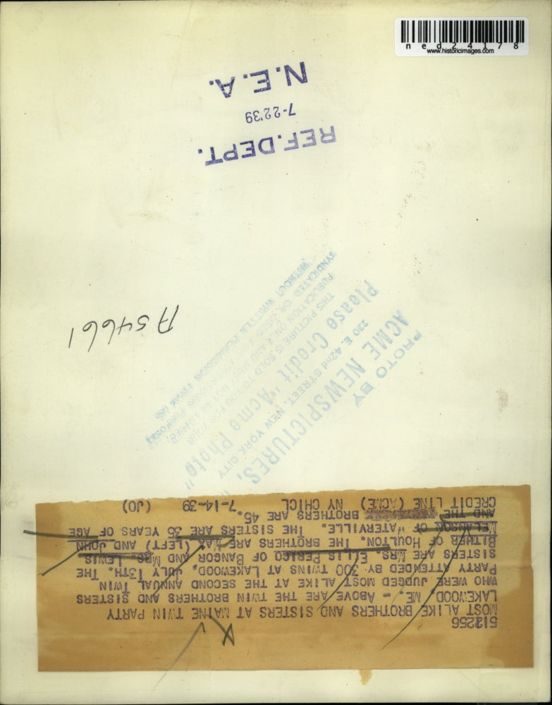 1939 Press Photo Ellis Perico & Lewis Bither, Max & John Melanson Twin Festival