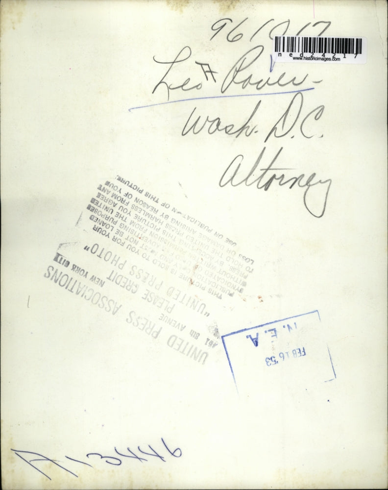 1953 Press Photo Leo Rover, Washington D.C. Attorney portrait