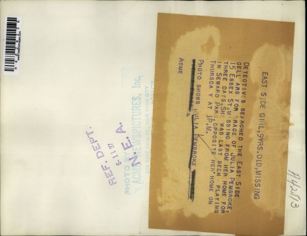 1937 Press Photo Police search for Julia Pembroke missing from home