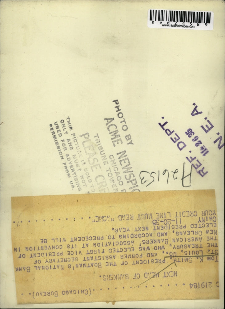 1935 Press Photo Tom K SMith President of Boatman's National Bank St Louis Mo