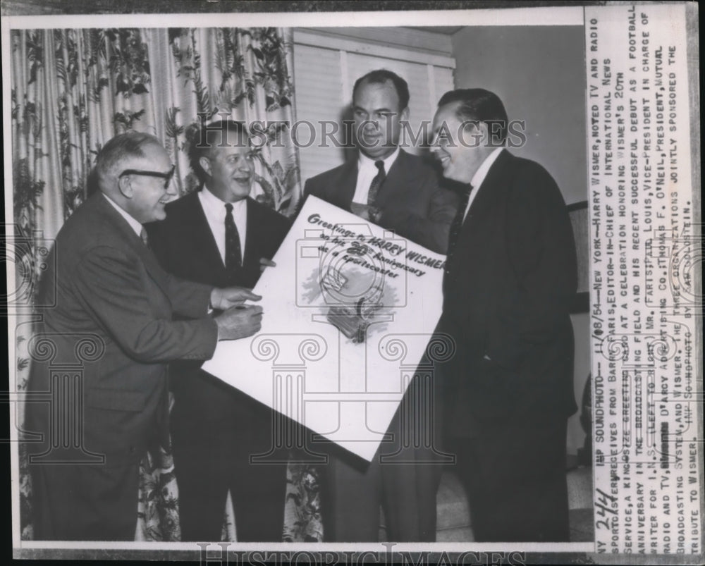 1954 Press Photo Mr. Faris, Thomas O'Neil, Harry Wismer. At Tribute to Wismer
