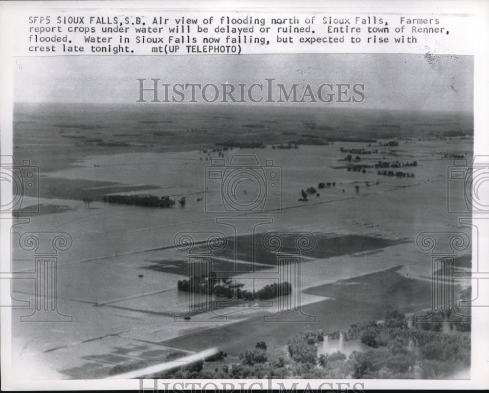 1957 Press Photo Air View Of Rising Flood Waters From The Rive Sioux