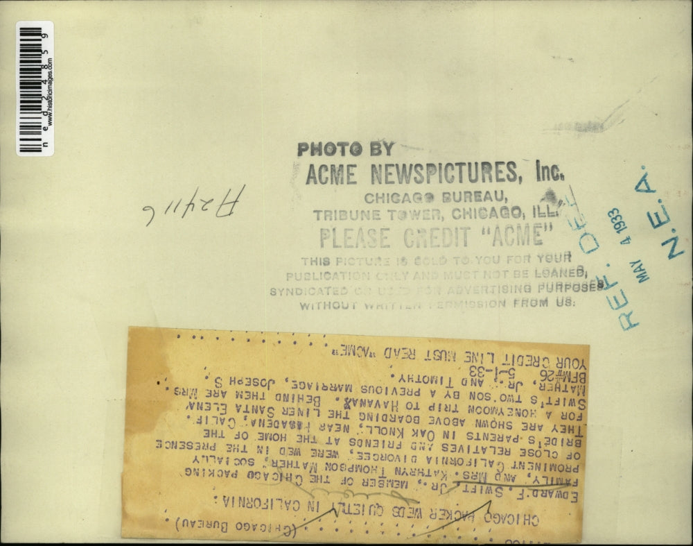 1933 Press Photo Edward F. Swift Jr. and Mrs. Kathryn Thompson Mather Wed Near