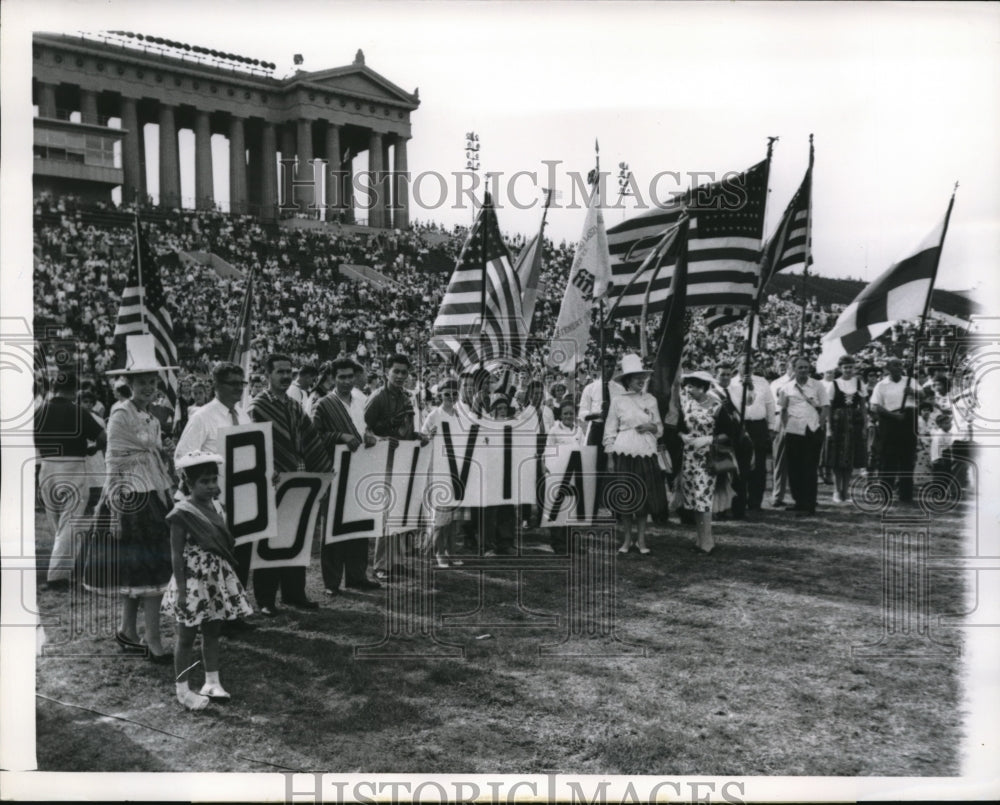 1959 Press Photo Bolivian delegation at opening of Third Pan American Camps