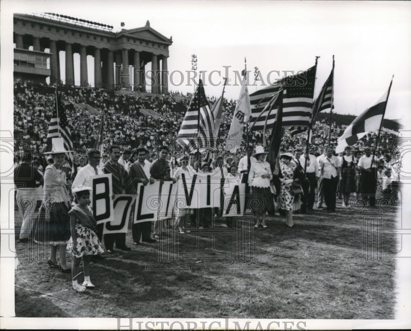 Load image into Gallery viewer, 1959 Press Photo Bolivian delegation at opening of Third Pan American Camps
