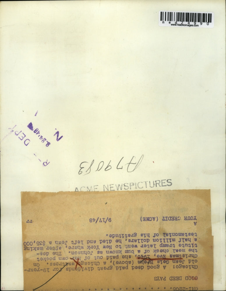 1948 Press Photo Jean Geis Brehm pay Good Deed for her own pocket meal