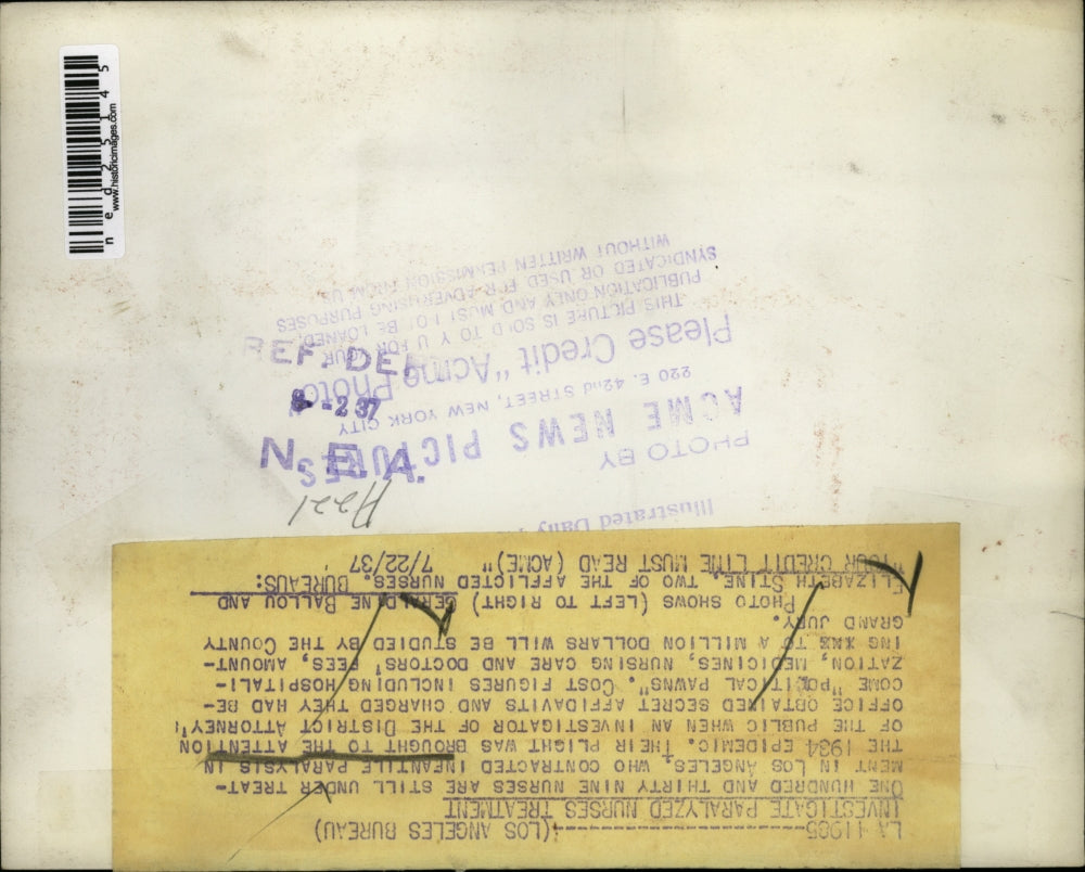 1937 Press Photo Geraldine Ballou and Elizabeth Stine Afflicted with Paralysis