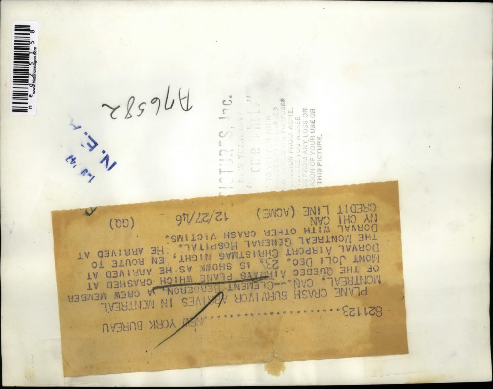 1946 Press Photo Clement Bergeron, Quebec Airways plane crash survivor