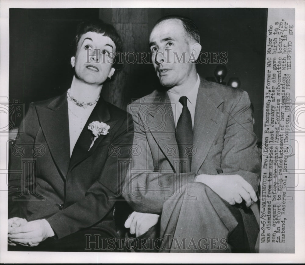 1952 Press Photo Mrs. Loren B. Thompson In Effort to Gain Reinstatement- Historic Images