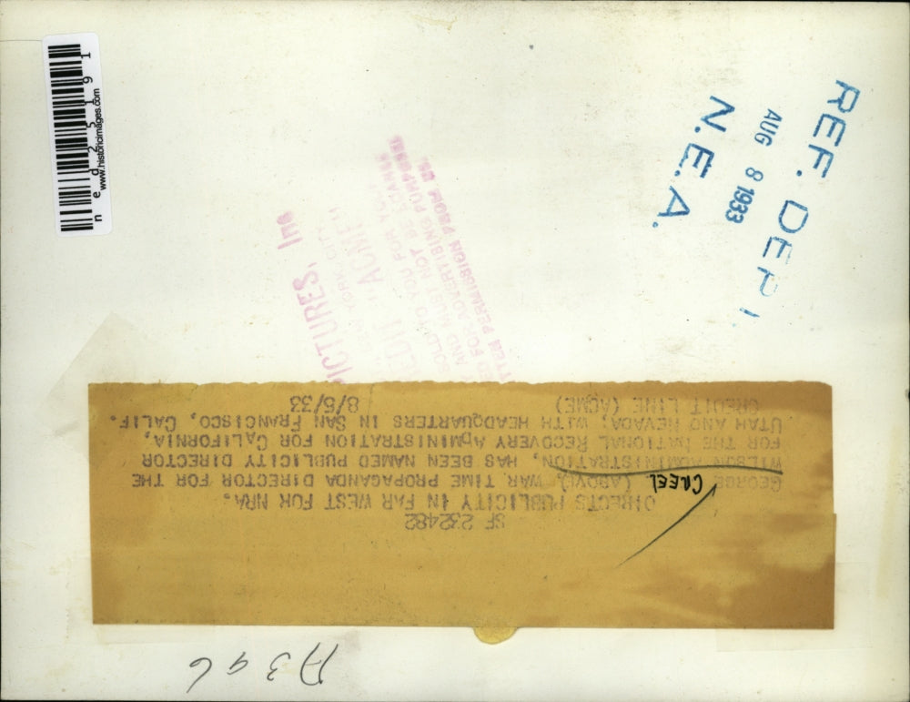 1933 Press Photo George Creel Directs Publicity in Far West for NRA.