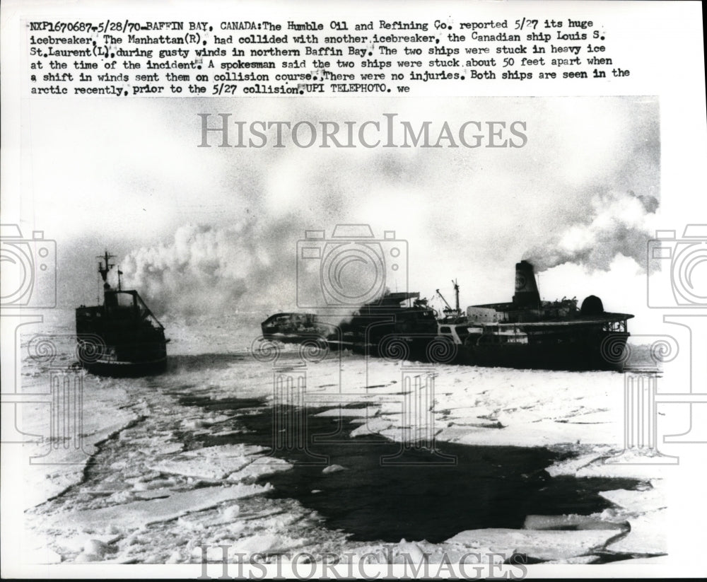 1970 Press Photo Baffin Bay Canada Oil Refining Manhattan Ship Louis St. Laurent