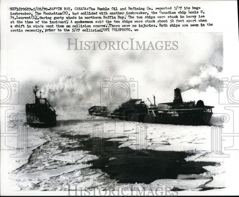 Load image into Gallery viewer, 1970 Press Photo Baffin Bay Canada Oil Refining Manhattan Ship Louis St. Laurent
