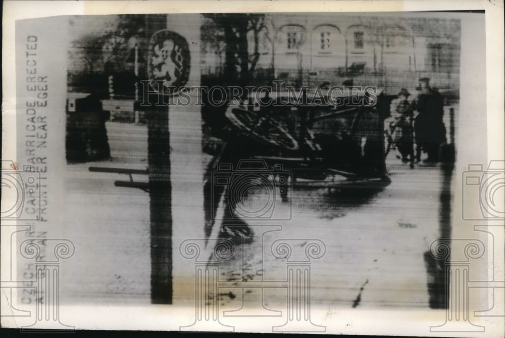 1938 Press Photo Eger Czechoslovakia Barricading of border to prevent possible