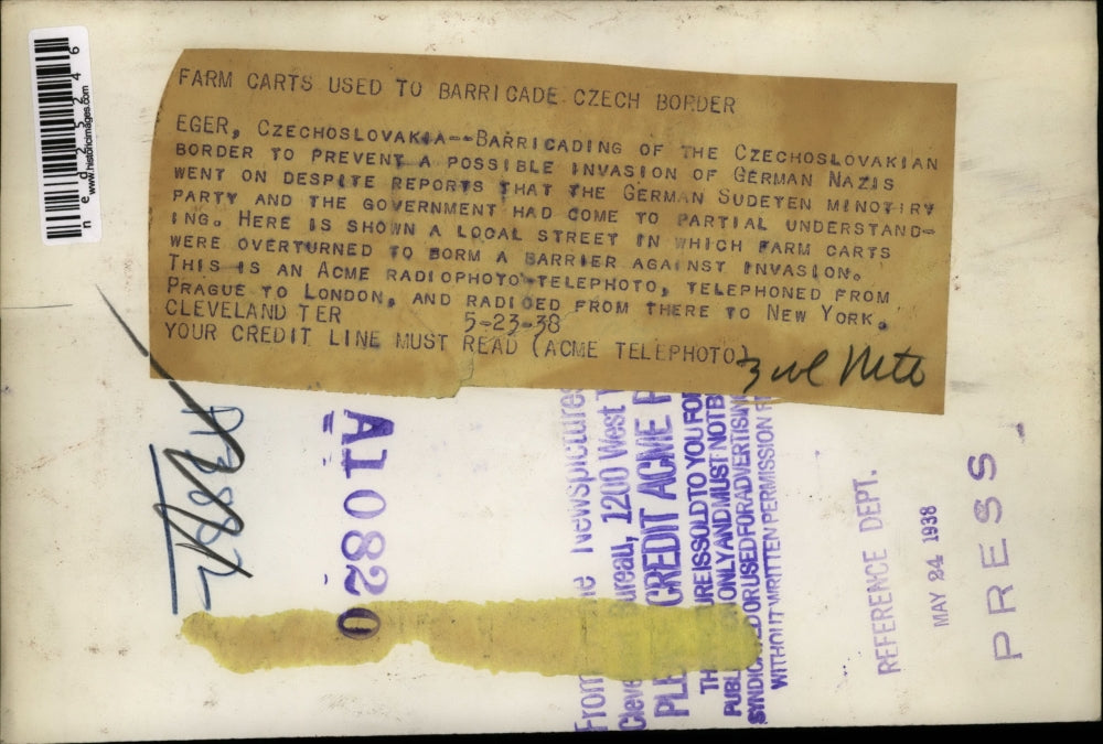 1938 Press Photo Eger Czechoslovakia Barricading of border to prevent possible