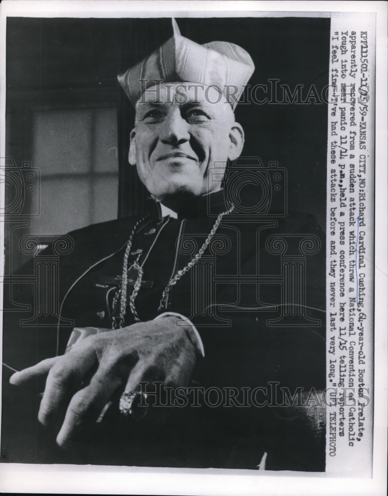 1959 Press Photo Richard Cardinal Cushing Recovered From Sudden Attack