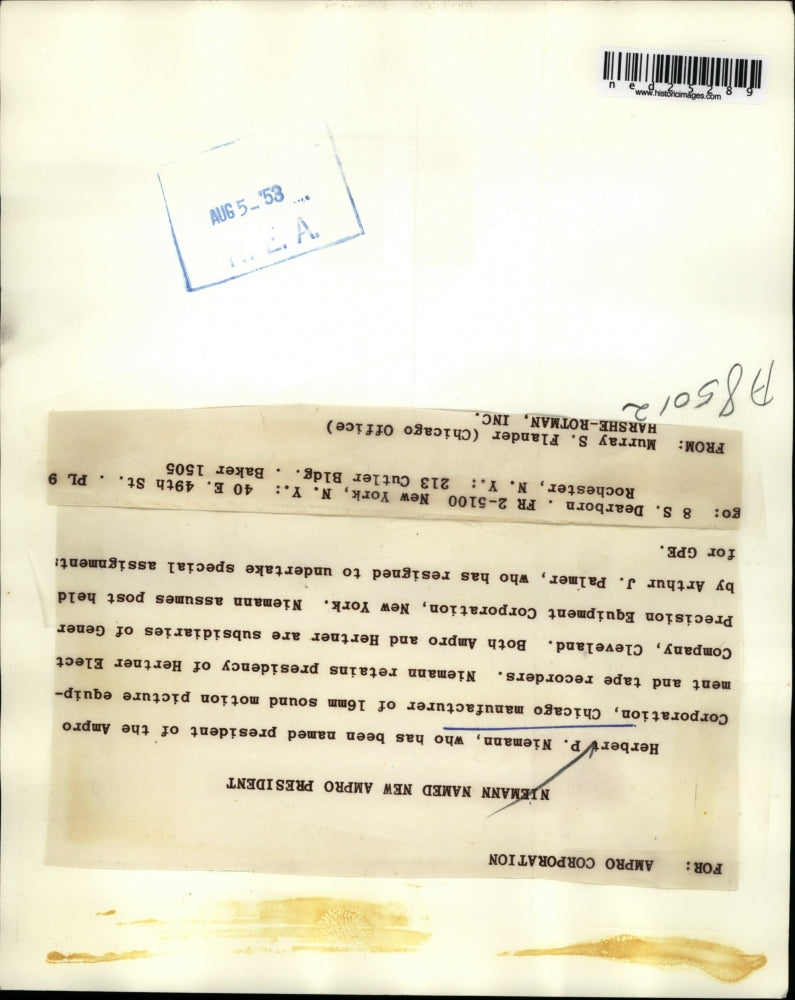 1953 Press Photo Herbert P. Niemann Named President Of The Ampro Corporation