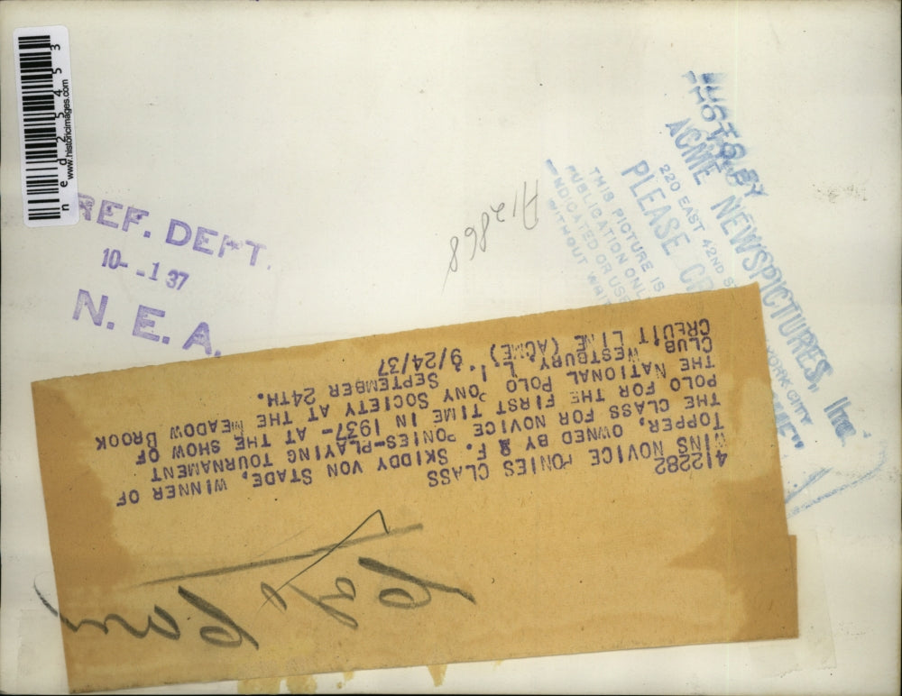 1937 Press Photo Topper Wins Novice Ponies Class at Meadow Brook Club, Westbury,