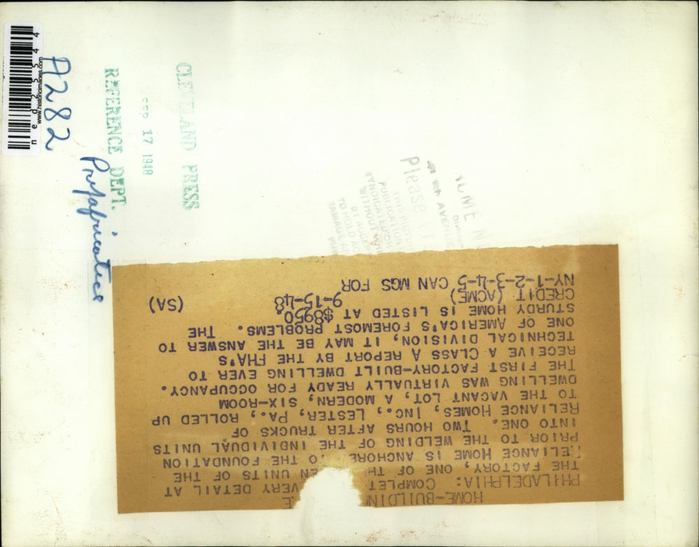 1948 Press Photo Complete Home Constructed at Factory and Set Down in