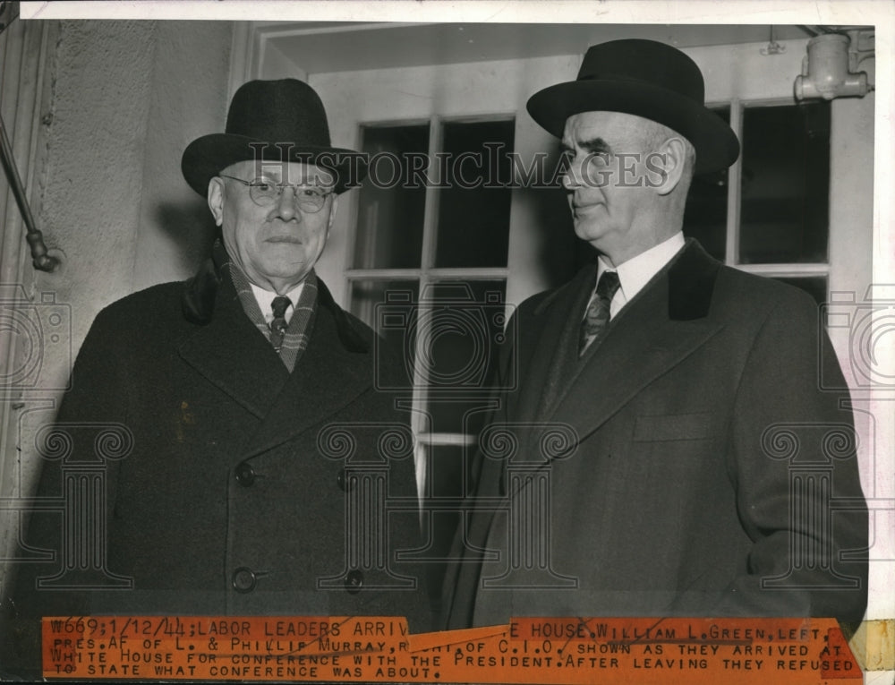 1944 Press Photo William L. Green And Phillip Murray Arrive At White House
